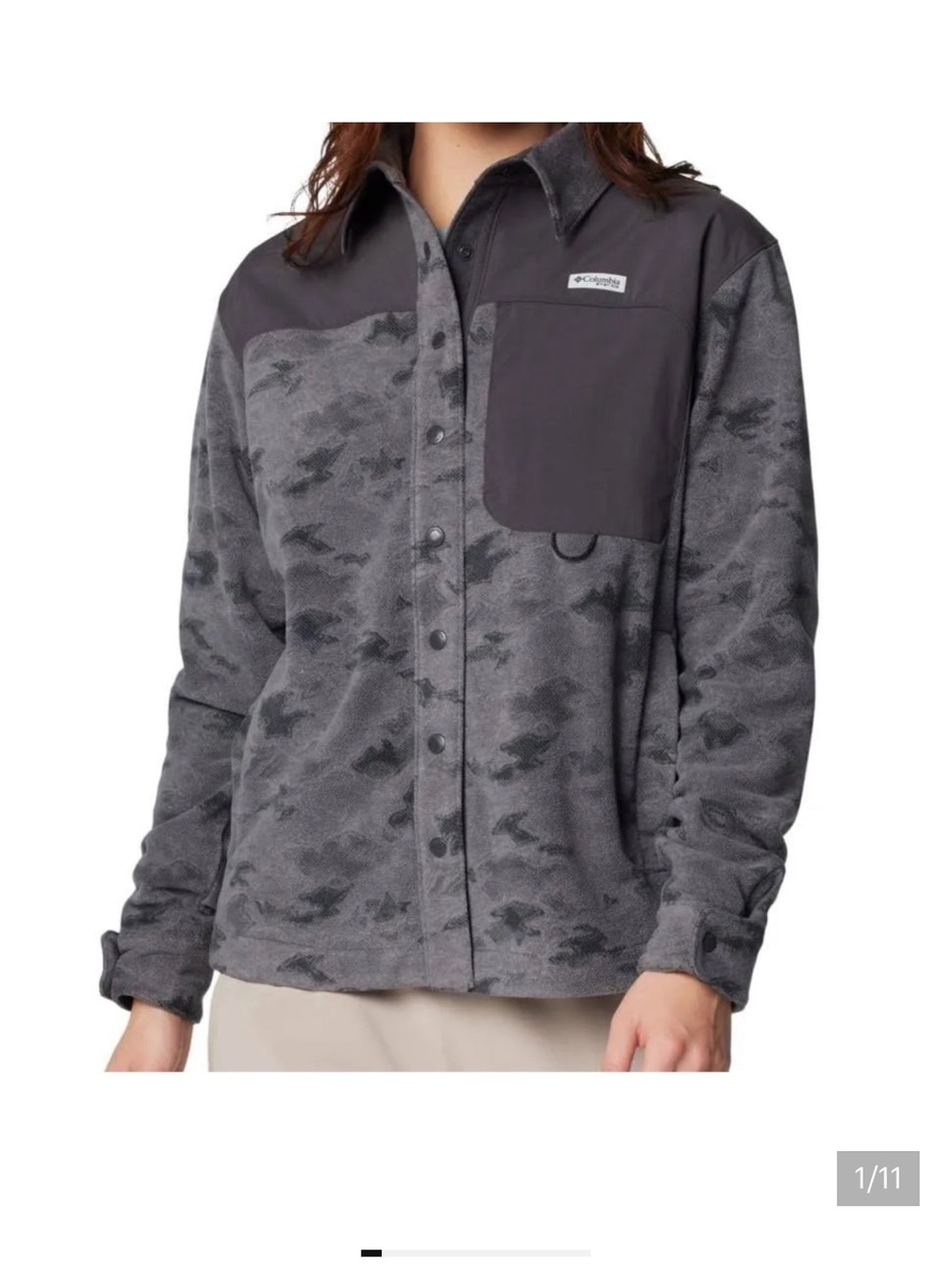 NWT Columbia Women's Gray Camo Snap-Front Fleece Jacket XS